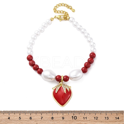 Strawberry Brass Micro Pave Clear Cubic Zirconia Charm Bracelets BJEW-G740-04G-1