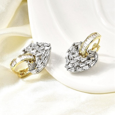 Brass Clear Cubic Zirconia Heart Hoop Earrings EJEW-L261-028GP-1