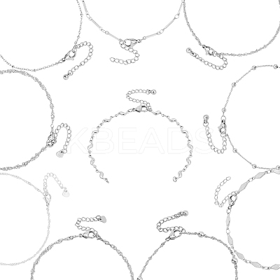 10Pcs 10 Styles 304 Stainless Steel Chain Bracelet Making AJEW-BBC0002-51-1