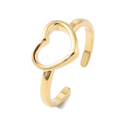 304 Stainless Steel Hollow Heart Open Cuff Rings for Valentine's Day RJEW-D002-26G-1