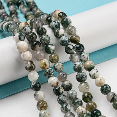 Natural Tree Agate Round Gemstone Beads Strands G-R255-6mm-1