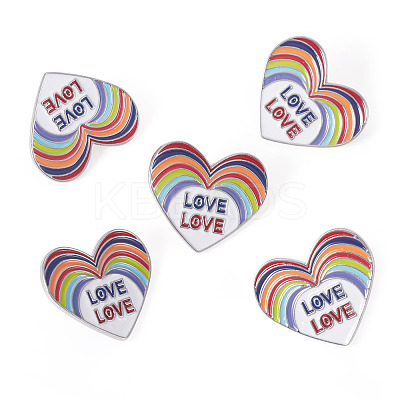 5Pcs Heart with Word Love Pride Month Enamel Pins JEWB-TA0001-27-1