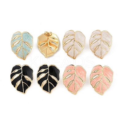 Ion Plating(IP) 304 Stainless Steel Leaf Stud Earrings EJEW-Z068-37G-01-1