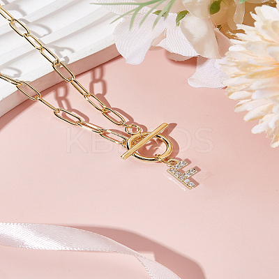 1Pc 304 Stainless Steel Chain & Brass Micro Pave Cubic Zirconia Letter Pendant Necklaces NJEW-LP0001-36F-G-1