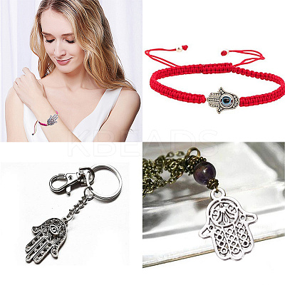 Tibetan Style Alloy Hamsa Hand/Hand of Miriam Pendants TIBEP-SC0001-08-1
