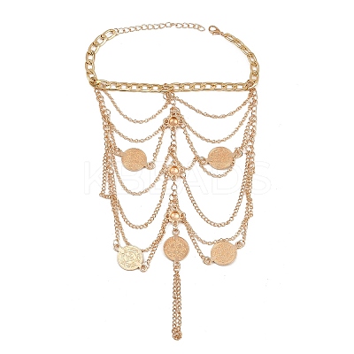 Bohemian Multi-layer Chain Alloy Coin Tassel Toe Ring Anklets for Women AJEW-B107-01KCG-1
