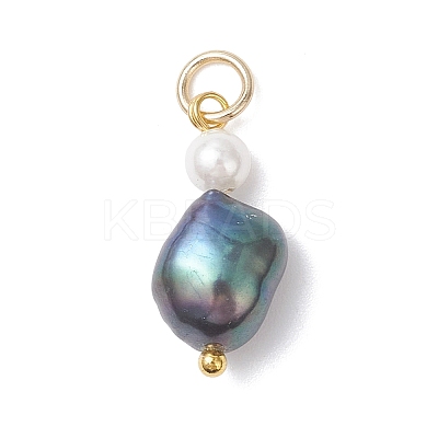 Natural Freshwater Pearl Potato & Shell Pearl Round Bead Pendants X-PALLOY-JF04714-01-1