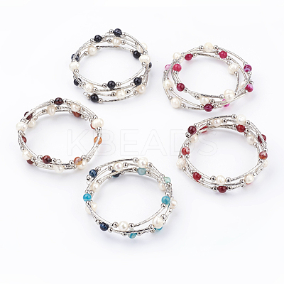 4-Loops Natural Striped Agate/Banded Agate(Dyed) Wrap Bracelets BJEW-JB03356-1