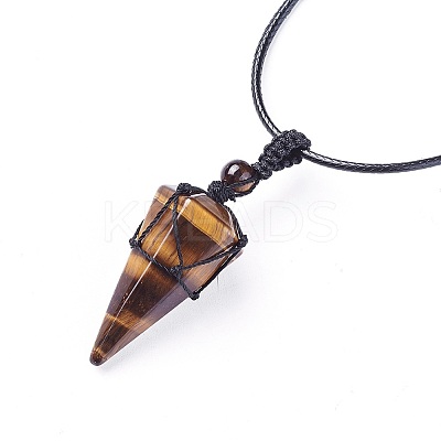 Natural Tiger Eye Pendants Necklaces LS-NJEW-E140-A08-1