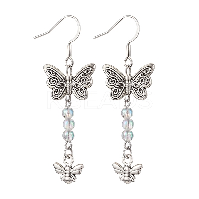 Butterfly & Bees Alloy Dangle Earrings for Women EJEW-JE05886-1