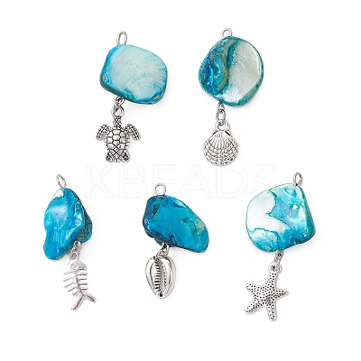 5Pcs 5 Styles Natural Freshwater Shell Dyed Nuggets Pendants PALLOY-JF04157-1