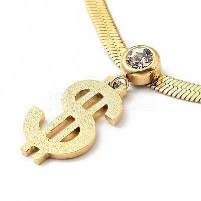 Crystal Rhinestone Dollar Sign Pendant Necklace with Herringbone Chains LS-NJEW-I116-03G-1