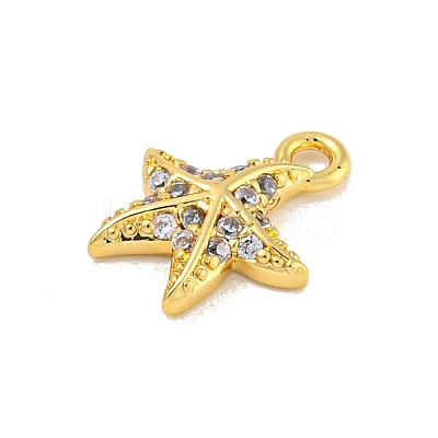 Starfish Rack Plating Brass Micro Pave Clear Cubic Zirconia Charms KK-P277-12G-1