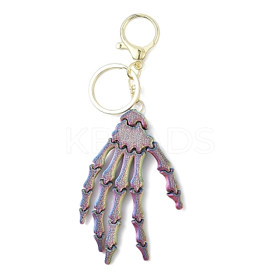 Halloween Plastic Skeleton Hand Pendant Keychain LS-HJEW-H063-01G-01-1