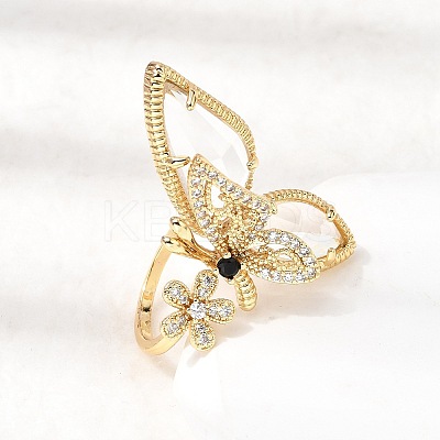 Brass Micro Pave Cubic Zirconia Cuff Rings for Women LS-RJEW-K312-02G-1