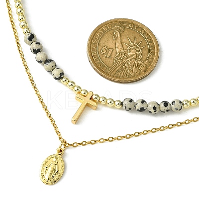 2Pcs 2 Style 304 Stainless Steel Virgin Mary & Cross Pendant Necklaces Set NJEW-JN04527-1