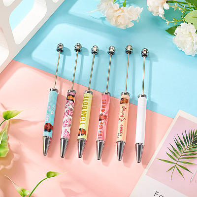 6Pcs 6 Styles Printed Plastic Ball-Point Pen AJEW-TA0001-82-1