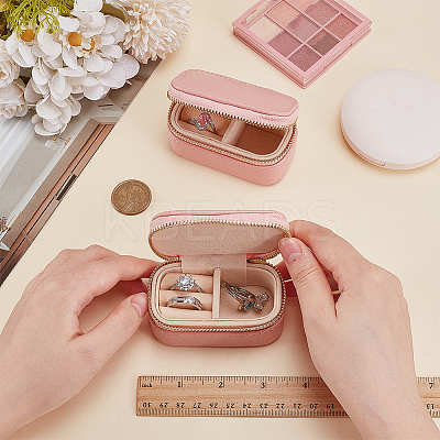 Portable Travel Rectangle PU Leather Jewelry Set Storage Zipper Boxes LBOX-WH0007-001A-1