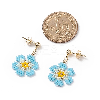 Glass Seed Braided Flower Dangle Stud Earrings EJEW-MZ00015-01-1