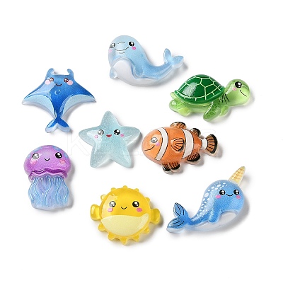 Luminous Marine Animal Opaque Resin Cabochons RESI-Z052-01-1