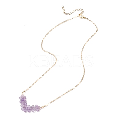 Natural Amethyst Faceted Round Beaded Arrow Pendant Brass Cable Chain Necklaces NJEW-TA00207-03-1