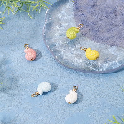 5Pcs Glazed Nautilus Seashell Shape Porcelain Pendants PALLOY-TAC0222-1