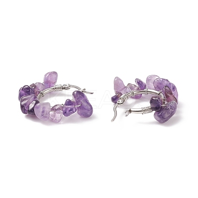 Natural Gemstone Chips Braided Hoop Earrings EJEW-JE04985-1