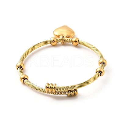 Ion Plating(IP) 304 Stainless Steel Heart Charms Cuff Bangle BJEW-P283-07G-1