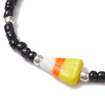 Halloween Candy Corn Acrylic & Glass Seed Beaded Stretch Bracelets Women BJEW-JB10525-01-1