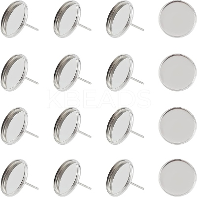 200Pcs Flat Round 304 Stainless Steel Stud Earring Settings STAS-UN0046-79-1