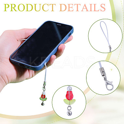 5Pcs Lampwork & Glass Pearl Mobile Straps HJEW-CA00042-1