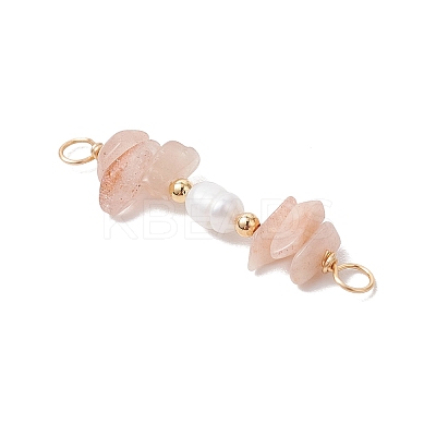Natural Sunstone Chip & Natural Cultured Freshwater Pearl Rice Beaded Connector Charms PALLOY-JF03707-02-1