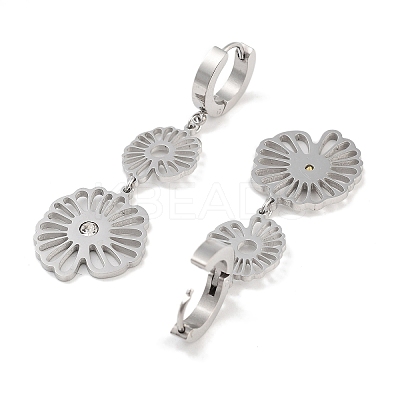Left and Right Hollow Flower 304 Stainless Steel Dangle Earrings EJEW-L283-089P-1