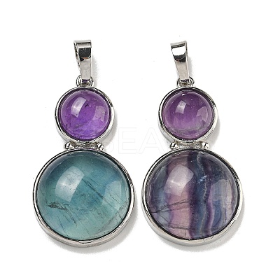 Natural Fluorite & Natural Amethyst Pendants G-G147-06P-01-1