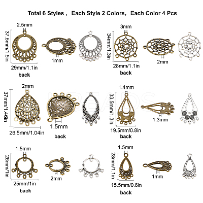 48Pcs 6 Style Tibetan Style Chandelier Component Links TIBE-SC0001-46-1
