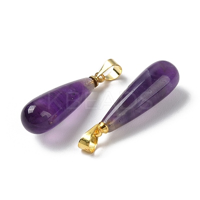 Natural Amethyst Teardrop Pendants G-Q005-03G-03-1