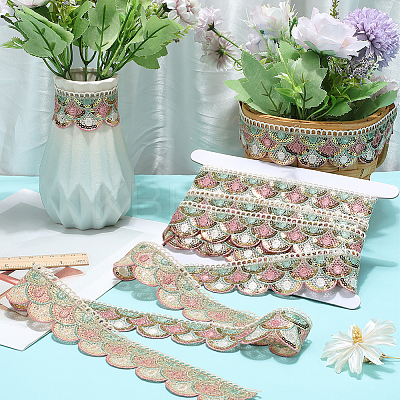4.8~5 Yards Sparkle Polyester Lace Trim Ribbon with Plastic Paillettes OCOR-CY0001-14B-1