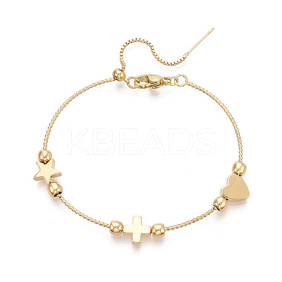 Adjustable Brass Beaded Slider Bracelets for Women BJEW-T022-25G-1