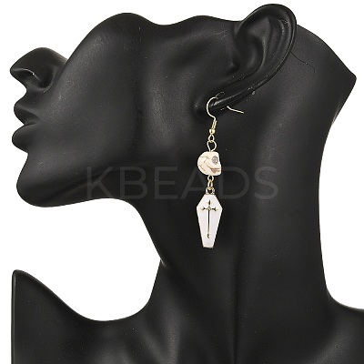 4 Pairs Synthetic Turquoise Skull with Coffin Dangle Earrings EJEW-JE06604-1