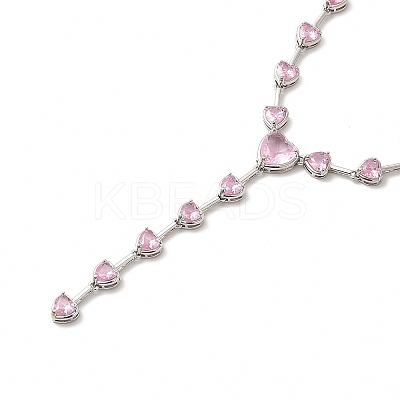 Cubic Zirconia Heart Link Chain Lariat Necklace NJEW-E074-07-1