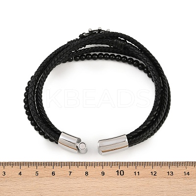 Microfiber Leather & Glass Multi-strand Bracelets for Men Women BJEW-H631-04A-AS-1