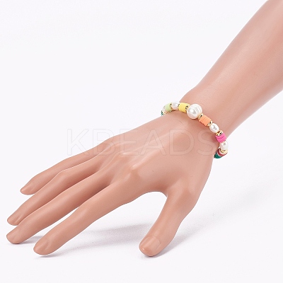 Polymer Clay Heishi Beaded Stretch Bracelets BJEW-JB06026-01-1