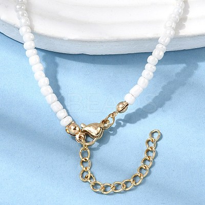 Natural Cowrie Shell Pendant ABS Plastic Starfish Round Beaded Necklaces with 304 Stainless Steel End Chains NJEW-F356-01G-1