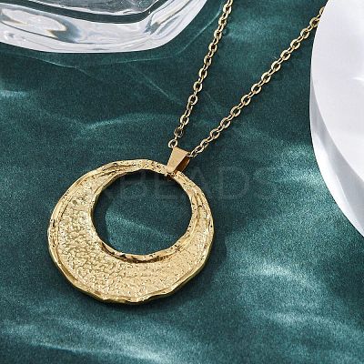 Flat Round 304 Stainless Steel Pendant Necklaces NJEW-M096-26G-1