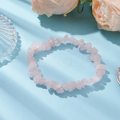 Natural Rose Quartz Chip Beaded Stretch Bracelets for Women Men BJEW-JB10647-02-1
