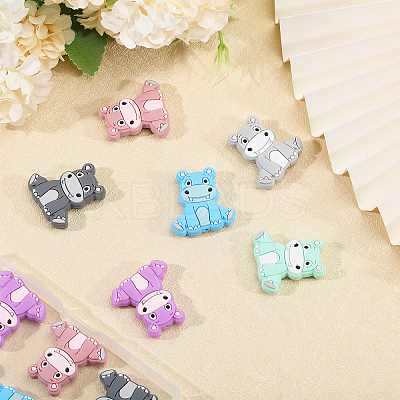 12Pcs 6 Colors Rhinoceros Food Grade Eco-Friendly Silicone Focal Beads SIL-CA0003-07-1