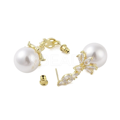 Brass with Resin Imitation Pearl Stud Earrings EJEW-B046-03G-1