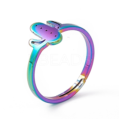 Ion Plating(IP) 201 Stainless Steel Cactus Adjustable Ring for Women RJEW-K238-03M-1