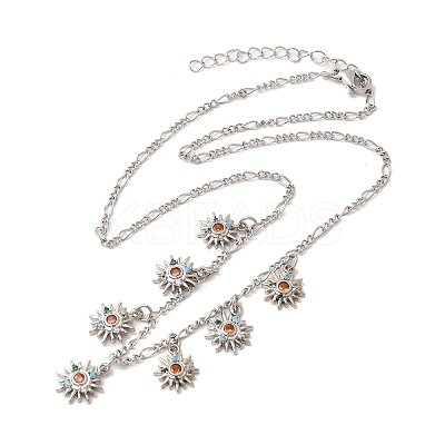 Brass Micro Pave Cubic Zirconia Sun Pendant Necklaces NJEW-B157-16P-1