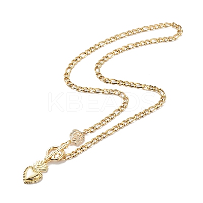 Heart & Rose Brass Pendant Necklace 304 Stainless Steel Chains for Women NJEW-JN04088-1